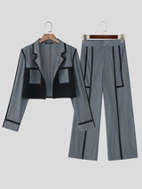 Men's Corduroy Colorblock Cropped Casual Two Pieces Outfit SKUL23736