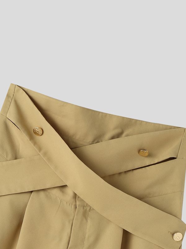 Men's Avant-Garde High-Waisted Crossover Waistband Decorative Gold Button Short SKUL63831