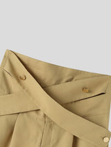 Men's Avant-Garde High-Waisted Crossover Waistband Decorative Gold Button Short SKUL63831