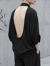 Men's Deconstructed Backless Long Sleeve Shirt SKUL55299