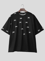 Mens 3D Bow Patchwork Casual Short Sleeve T-Shirt SKUL07818