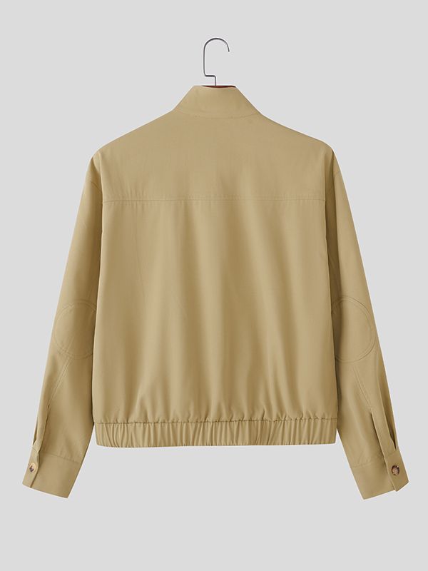 Men's Strap Patchwork Stand Collar Long Sleeve Jacket SKUL41074