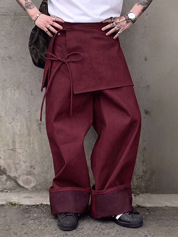 Men's Retro Party Ribbon Wrap Front Turn-Up Wide Cuff Loose Pant SKUL80624