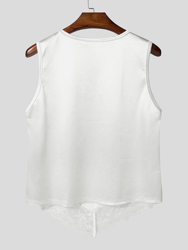 Men's Lace Patchwork Number Print Tank SKUL22799