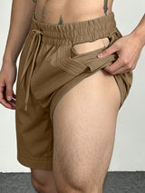 Men's Avant-Garde Side Cutout Snap Button Drawstring Short SKUL70404