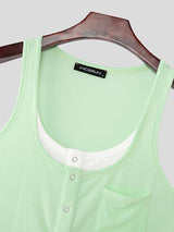 Men's Minimalist Layered Henley Neck Slim Fit Pocket Tank SKUL54709