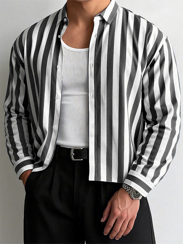 Men's Striped Casual Long Sleeve Shirt SKUL27335