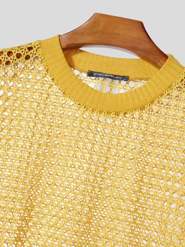 Men's Casual Hollow Out Mesh Knit Sleeveless T-shirt SKUL63641