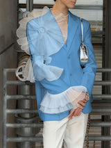 Men's Sheer Floral Patchwork Casual Blazer SKUL36546