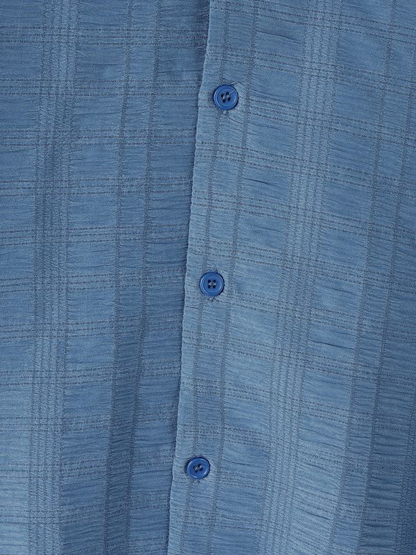 Men's Vintage Textured Drop Shoulder Cuban Collar Short Sleeve Shirt SKUL73655