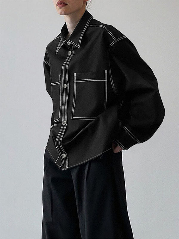 Men's Double Pocket Contrast Stitch Long Sleeve Shirt SKUL32779