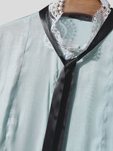 Men's Lace Trim Patchwork Ribbon Design Long Sleeve Shirt SKUL50006