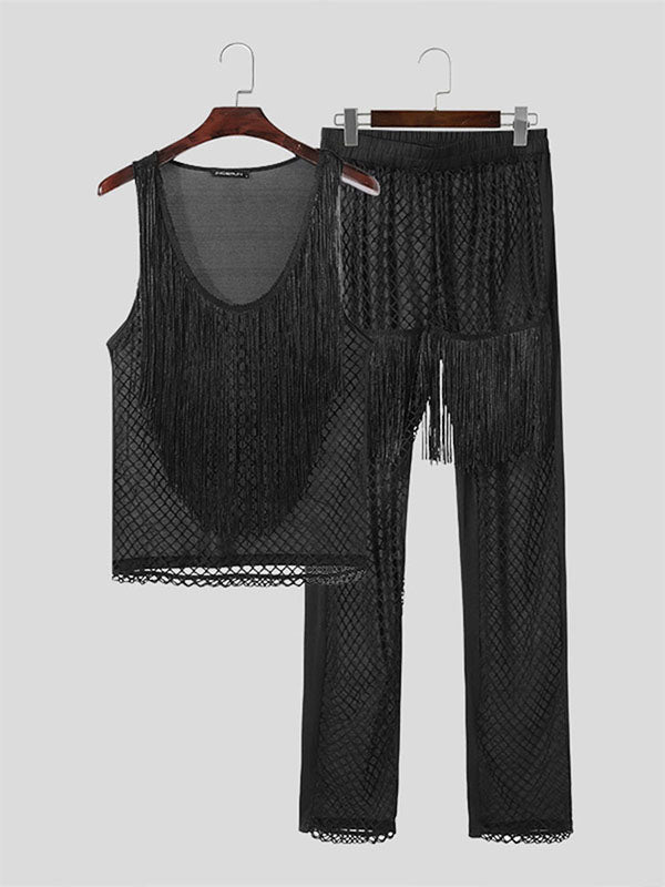 Mens Fringed Hollow-Out Two Pieces Outfit SKUK62894