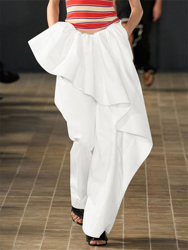 Mens Ruffled Trim Patchwork Wide-Leg Long Pant SKUK92854