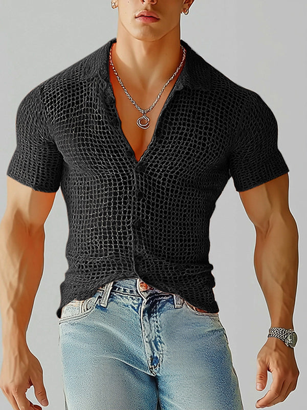 Mens Hollow-Out Mesh Short Sleeve Shirt SKUL06394