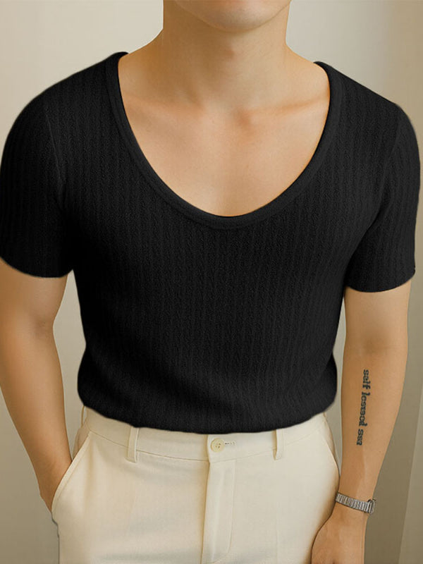 Mens Textured V-Neck Short Sleeve T-Shirt SKUL13340