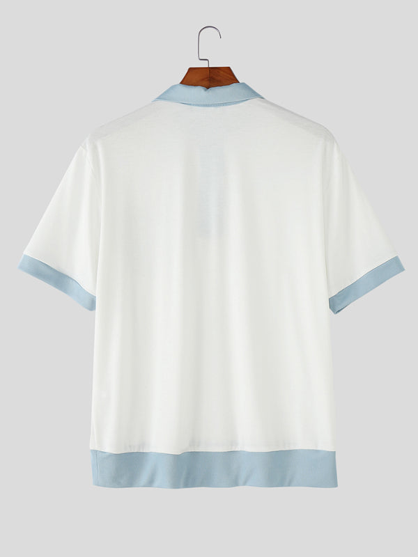 Mens Color Block Casual Short Sleeve Shirt SKUL18956
