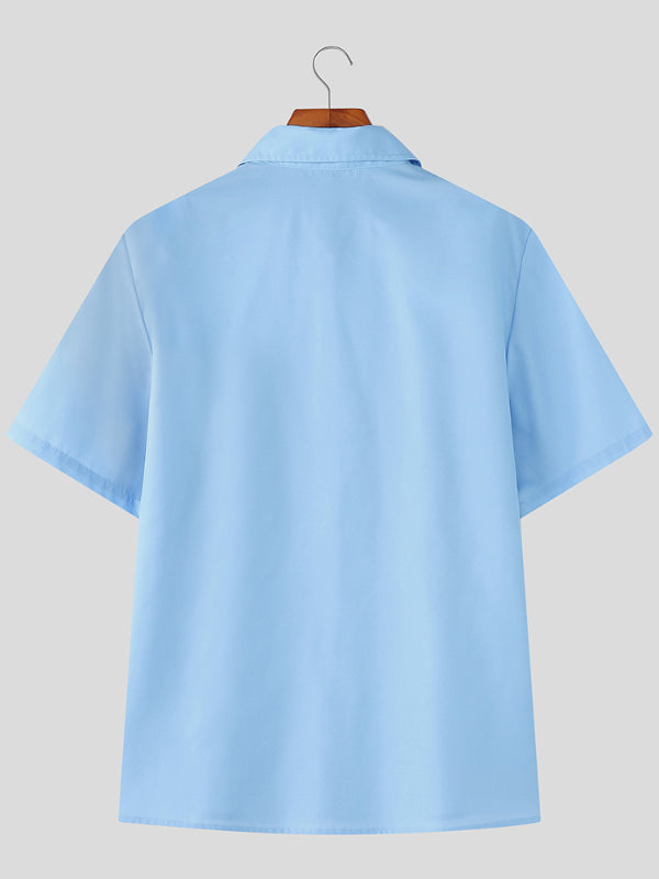 Mens Leopard Print Cropped Short Sleeve Shirt SKUL13702