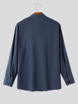 Men's Old Money Resort Mandarin Collar Long Sleeve Shirt SKUL77320