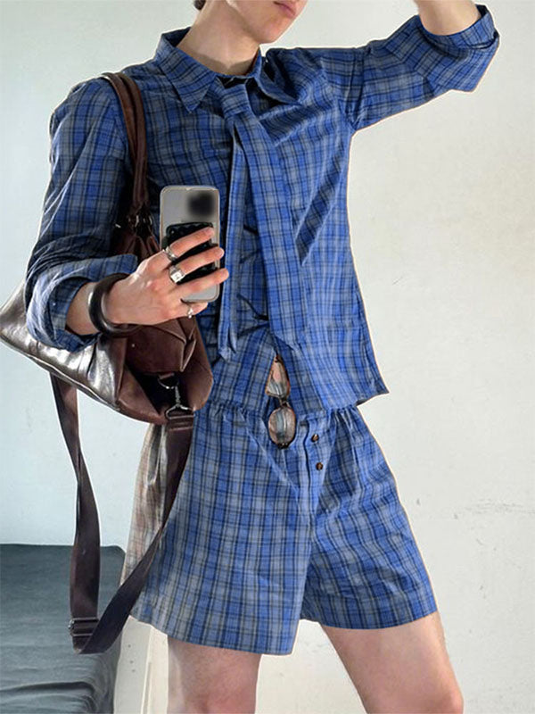 Men's Plaid Casual Two Pieces Outfit SKUL23704