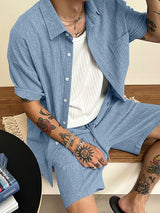 Mens Simple Textured Short Sleeve Two Pieces Outfit SKUL03662