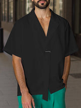 Mens Solid Color Ribbon Patchwork Short Sleeve Shirt SKUL02098