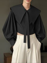 Men's Solid Color Sailor Collar Lamb Chop Sleeve Shirt SKUL45320