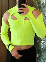 Men's Deconstructed Cut Design Long Sleeve T-shirt SKUL51950