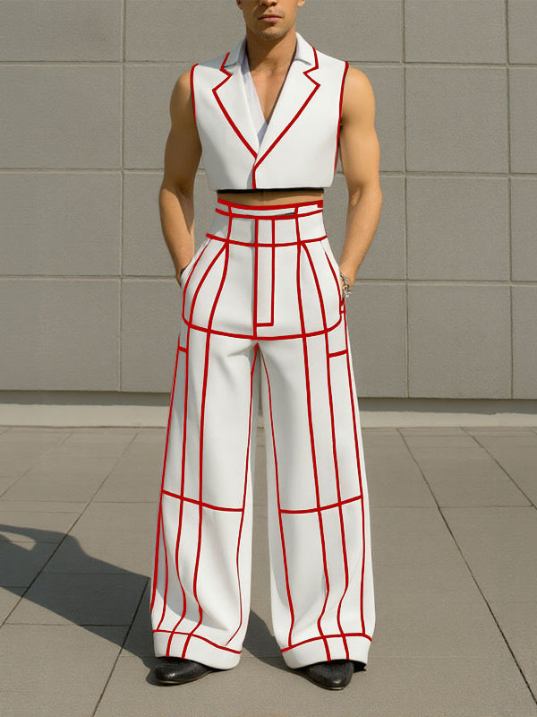 Mens Bold Stripe Cropped Casual Two Pieces Outfit SKUL23547