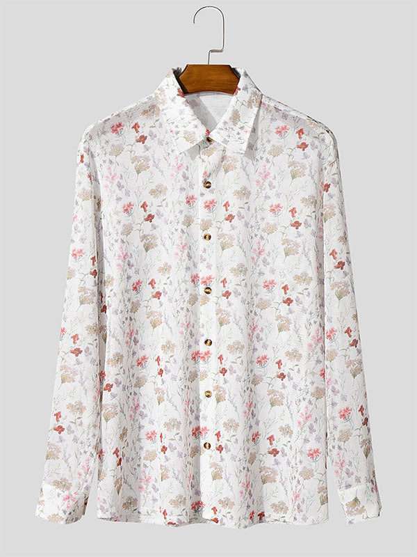 Mens Floral Print Mesh Long-Sleeve Shirt SKUL07658