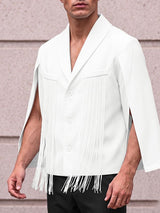 Men's Avant-Garde Party Chest Tassel Fringe Cape Slit Half Sleeve Shawl Collar Blazer SKUL78339