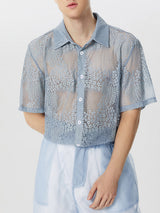 Mens Lace See Through Short Sleeve Shirt SKUK58645