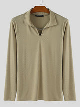 Men's Solid Color Textured Metal Chain Long Sleeve T-Shirt SKUL35274