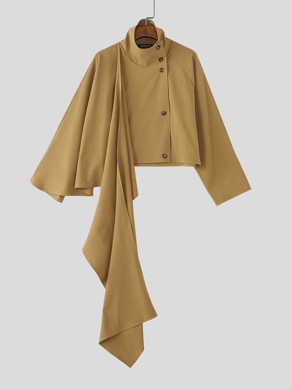 Men's Draped Cape Patchwork Cropped Long Sleeve Blazer SKUL27267