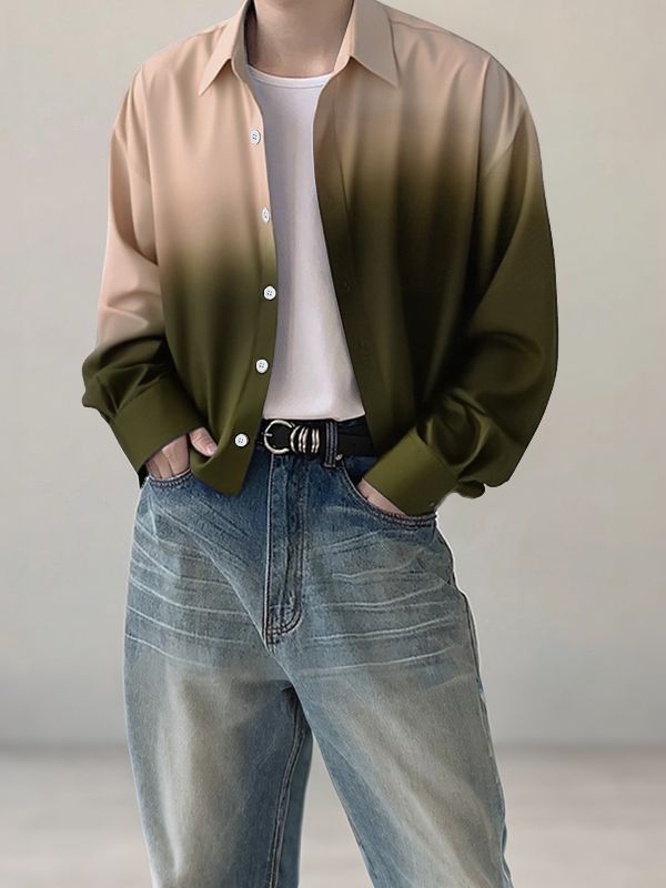Men's Gradient Color Casual Long Sleeve Shirt SKUL32784
