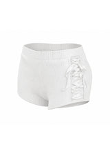 Men's Avant-Garde Side Lace-Up Cutout Ribbed Knit Fitted Gym Short SKUL70263