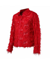 Men's Nightclub Party Semi-Sheer Fringe Button-Up Long Sleeve Shirt SKUL76467