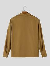 Men's High Street Shoulder Buckle Strap Plunging Deep V Long Sleeve Shirt SKUL81166