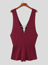 Mens Drawstring Knit Tie-Strap Sleeveless Bodysuit SKUL14199