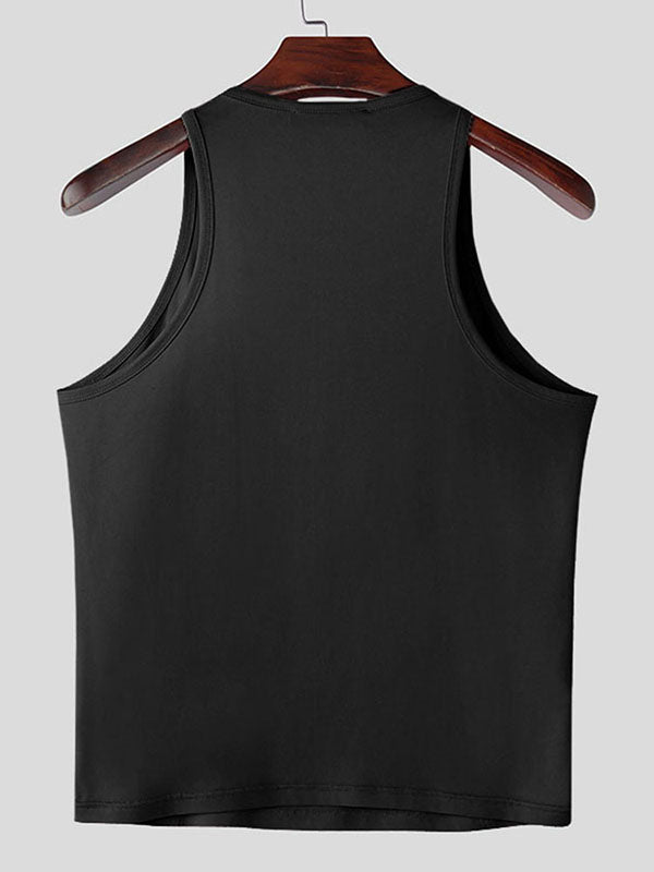 Mens Solid Color Cutout Casual Tank SKUL04418