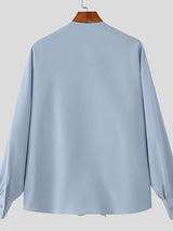 Men's Solid Color Ruffle Patchwork Long Sleeve Shirt SKUL42709