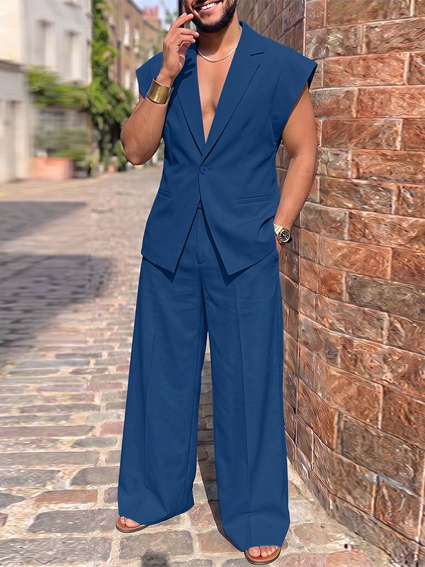 Men's High Street Urban Casual Single-Breasted Two Pieces Outfit SKUL77310