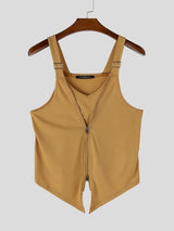 Men's Avant-Garde Ribbed Double-Zipper Buckle Strap Asymmetrical Hem Tank SKUL61891