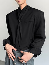 Men's Solid Color Tie Long Sleeve Shirt SKUL42397