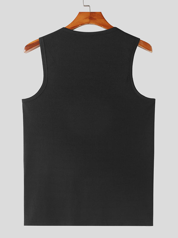 Mens Solid Metal Detail Knit Sleeveless Vest SKUK42918