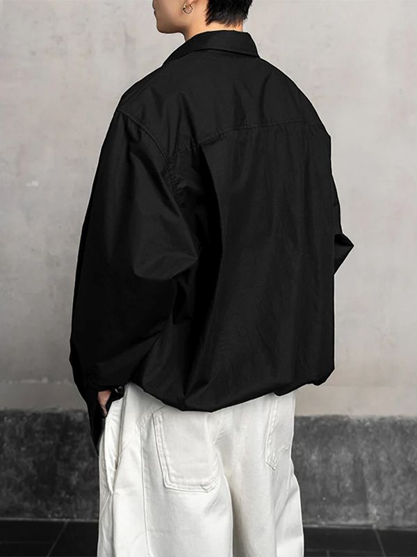 Men's Slant Placket Loose Long Sleeve Shirt SKUL32995