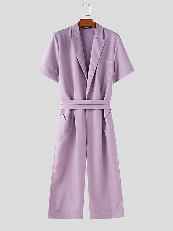 Mens Solid Color Short-Sleeve Jumpsuit SKUL08782