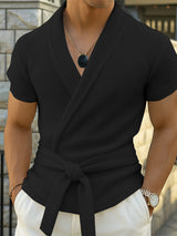 Mens Textured Lace-Up Short Sleeve T-Shirt SKUL11446