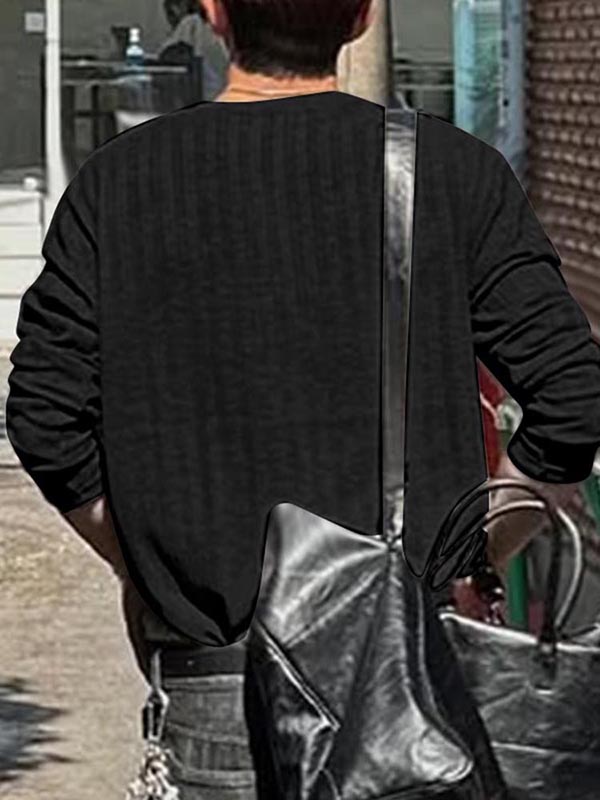 Mens Textured Ribbed Long-Sleeve T-Shirt SKUL01326