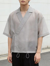 Men's Avant-Garde New Chinese Style Semi-Sheer Overlap Shirt SKUL58866